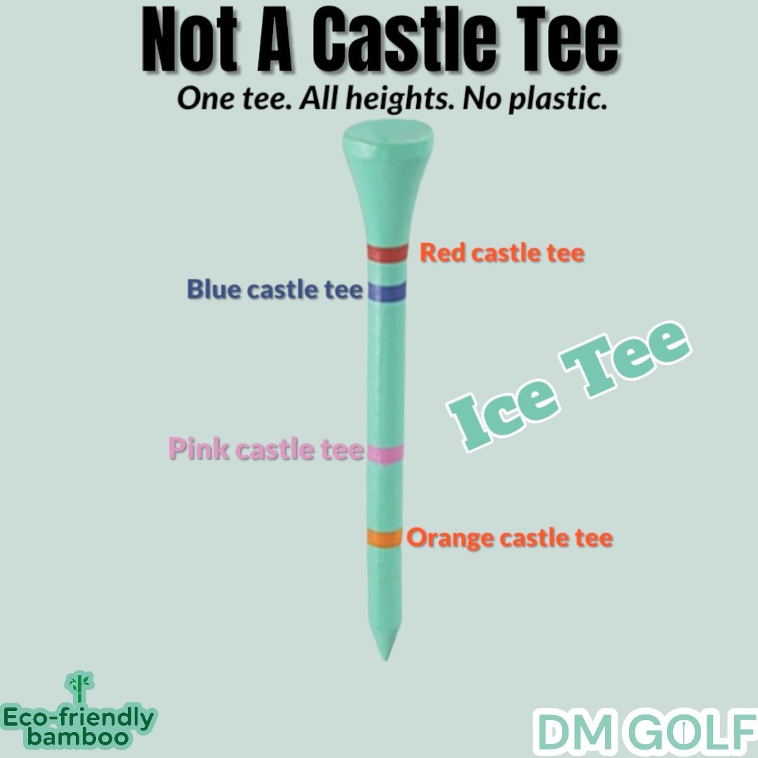 Ice Tee-Not A Castle Tee-Premium 70mm Bamboo Golf Tee With Orange, Pink, Blue & Red Castle Height Indicators-50 Pack