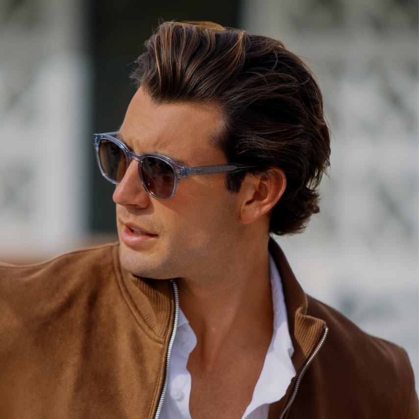 Lunettes de soleil unisexes polarisées FELIX Mid-Century bleu denim par WMP Eyewear UK
