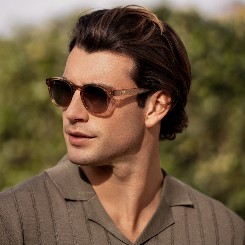 Lunettes de soleil polarisées unisexes FELIX Mid-Century marron cristal par WMP Eyewear UK
