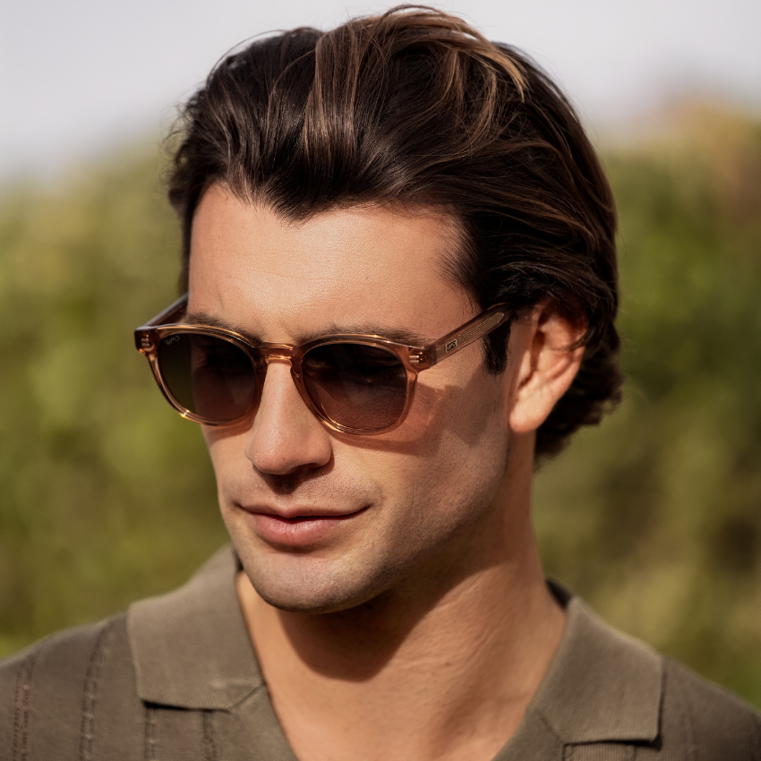 Lunettes de soleil polarisées unisexes FELIX Mid-Century marron cristal par WMP Eyewear UK