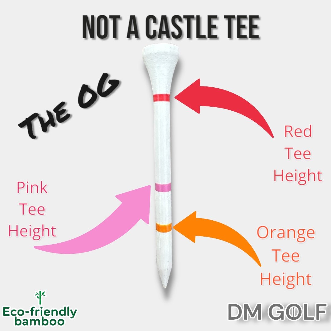 The O G-Not A Castle Tee Premium 70mm Bamboo Golf Tee With Orange, Pink & Red Castle Height Indicators-30 Pack