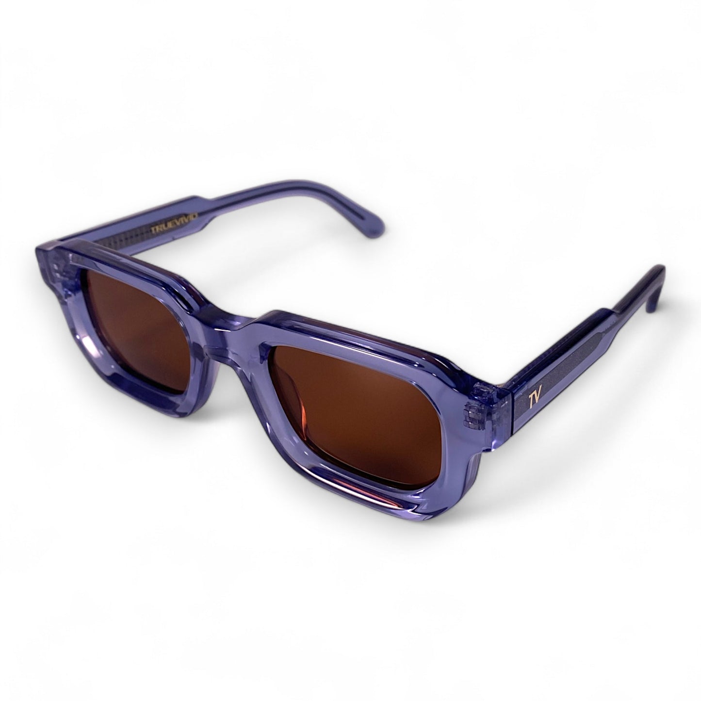 JUNA, Hexagonal Thick Frame Polarised Sunglasses, Unisex, Crystal Blue by TrueVivid