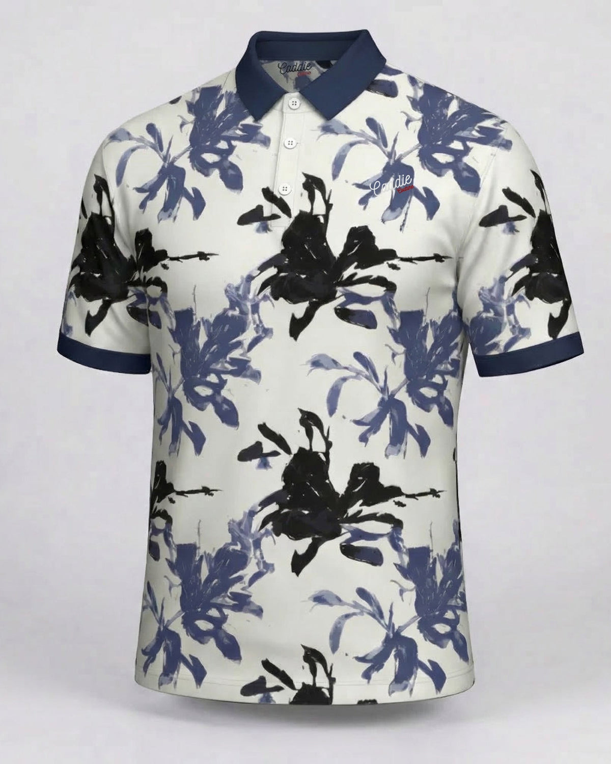 Men’s White Golf Polo—Moisture-Wicking 4-Way Stretch Indigo Shirt