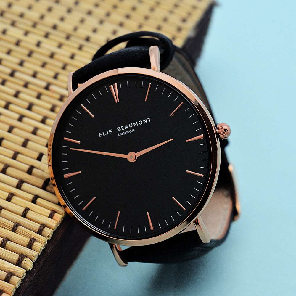 Ladies Modern - Vintage Personalised Leather Watch in Black