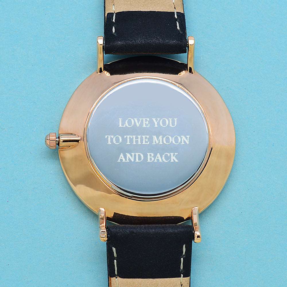 Ladies Modern - Vintage Personalised Leather Watch in Black