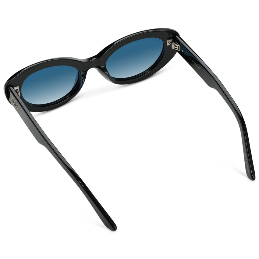 Lunettes de soleil œil-de-chat rondes MARILYN pour femme, noir brillant, par WMP Eyewear UK
