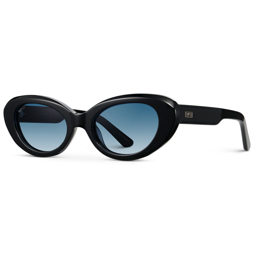 Lunettes de soleil œil-de-chat rondes MARILYN pour femme, noir brillant, par WMP Eyewear UK