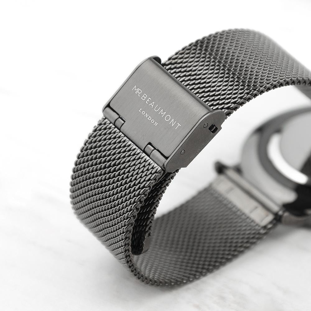 Men's Metallic Charcoal Grey Personalised Watch With Black Face