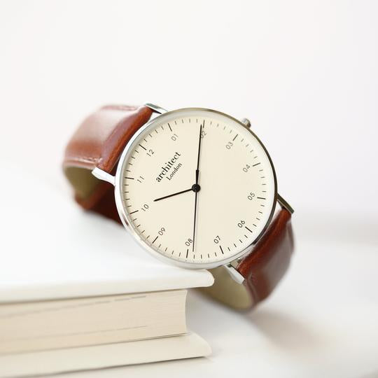 Men's Personalised Engraved Architect Zephyr and Walnut strap Watch