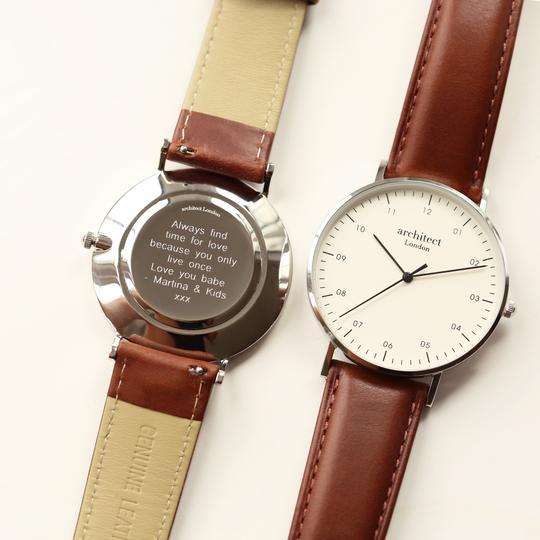 Men's Personalised Engraved Architect Zephyr and Walnut strap Watch