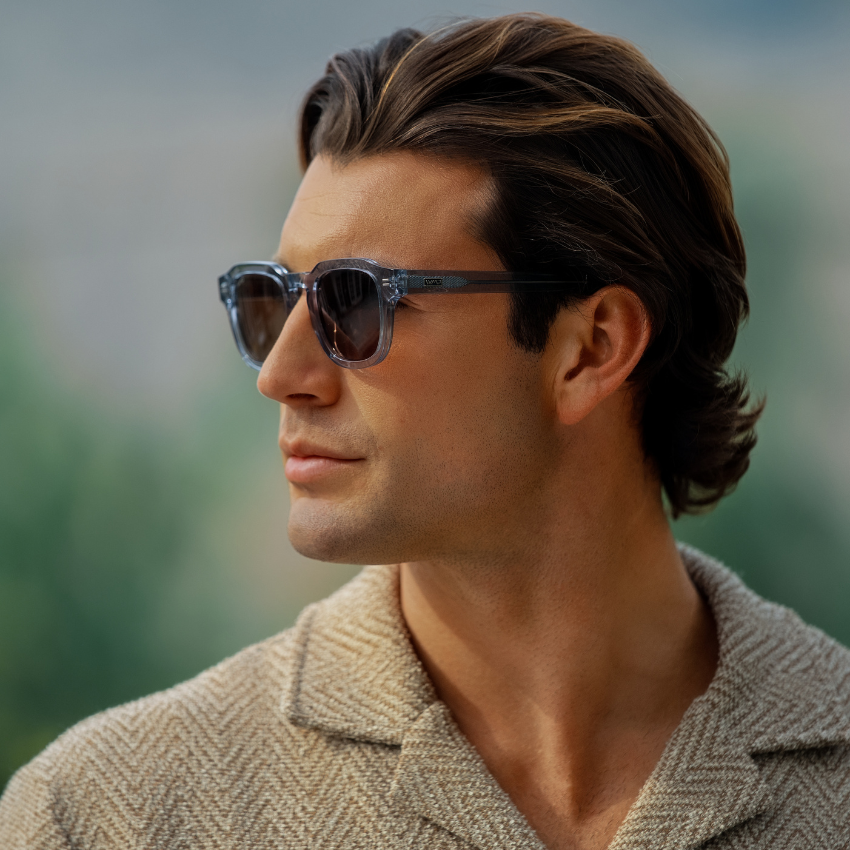 Lunettes de soleil rétro polarisées à monture épaisse NELSON pour homme, bleu denim, par WMP Eyewear UK