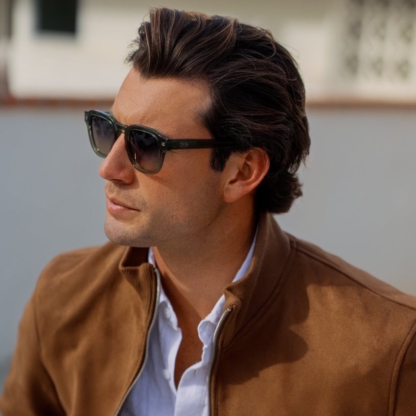 NELSON Retro Thick Framed Polarized Men's Sunglasses in Crystal Agave by WMP Eyewear