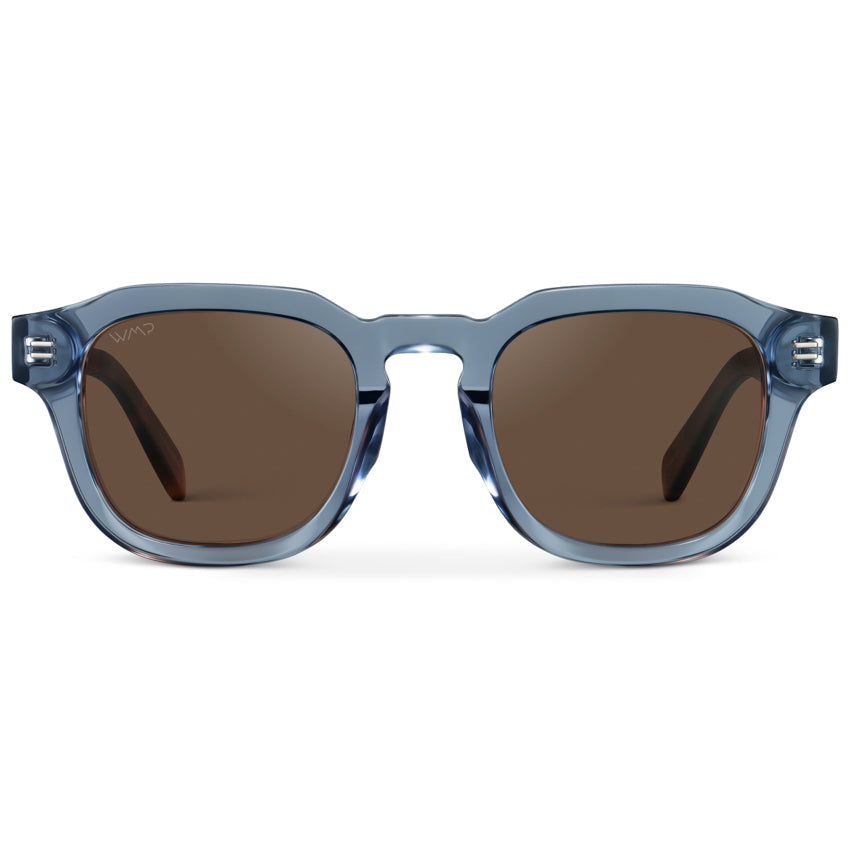 Lunettes de soleil rétro polarisées à monture épaisse NELSON pour homme, bleu denim, par WMP Eyewear UK