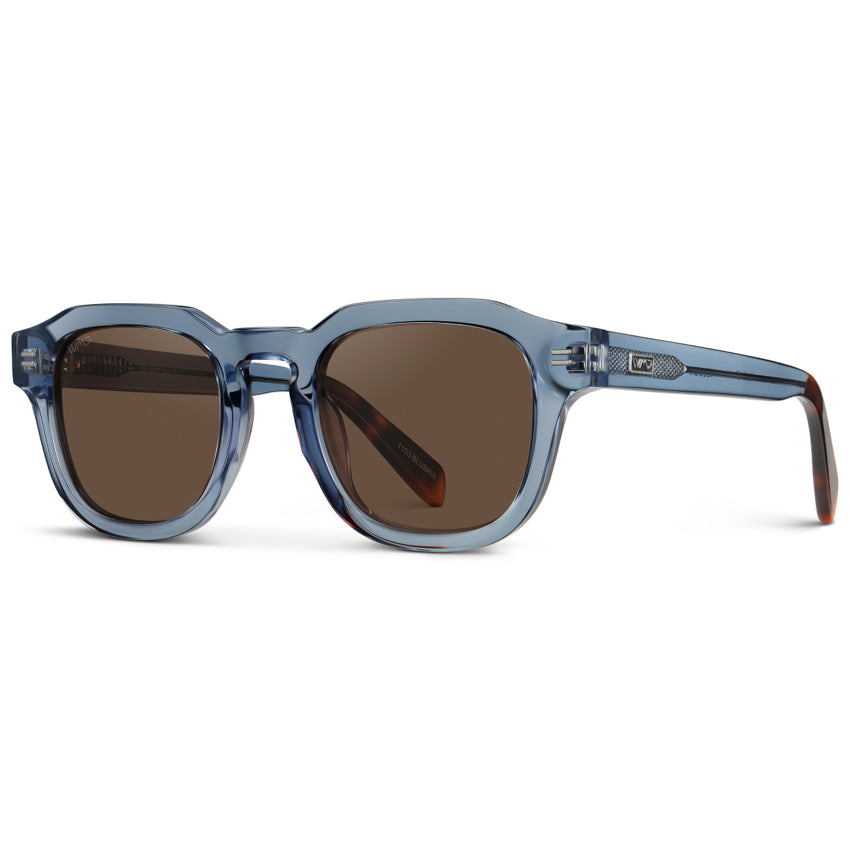 Lunettes de soleil rétro polarisées à monture épaisse NELSON pour homme, bleu denim, par WMP Eyewear UK