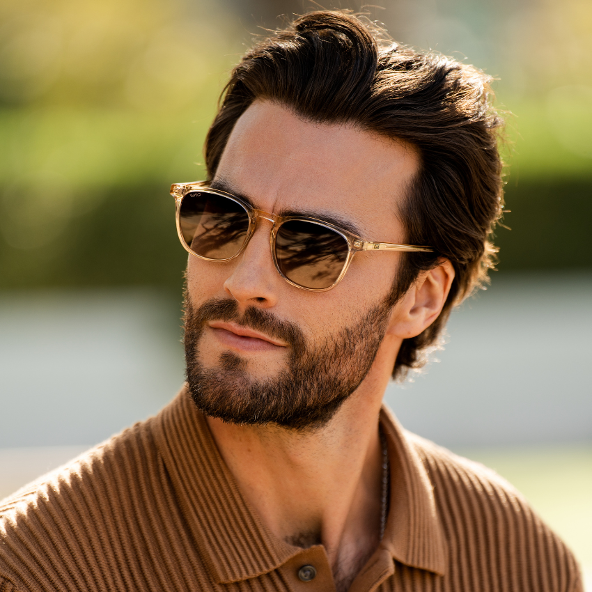 Lunettes de soleil polarisées NICK pour homme et femme, couleur marron sable cristal, par WMP Eyewear UK