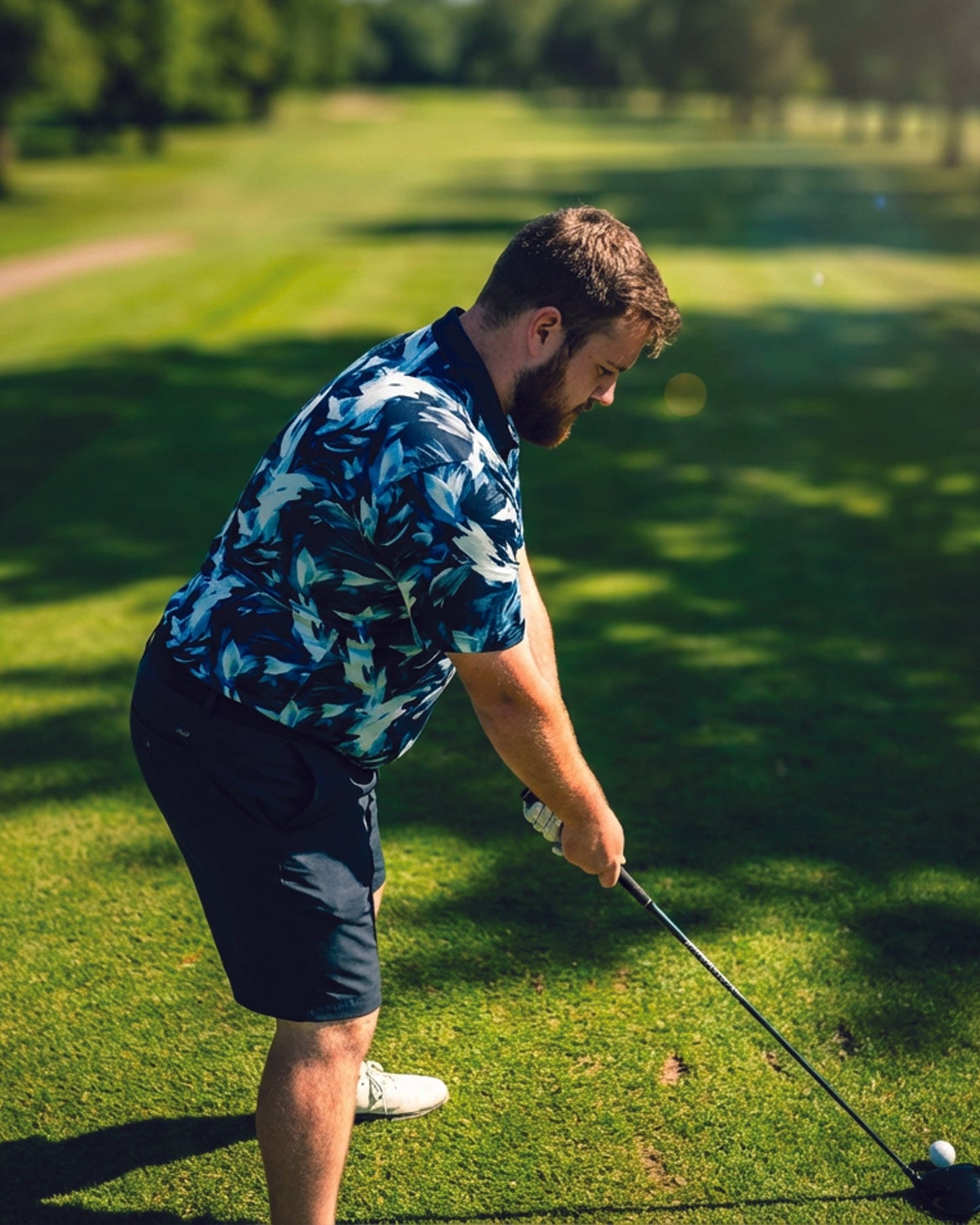 Men's Ocean Blue 4-Way Stretch Moisture-Wicking Golf Polo
