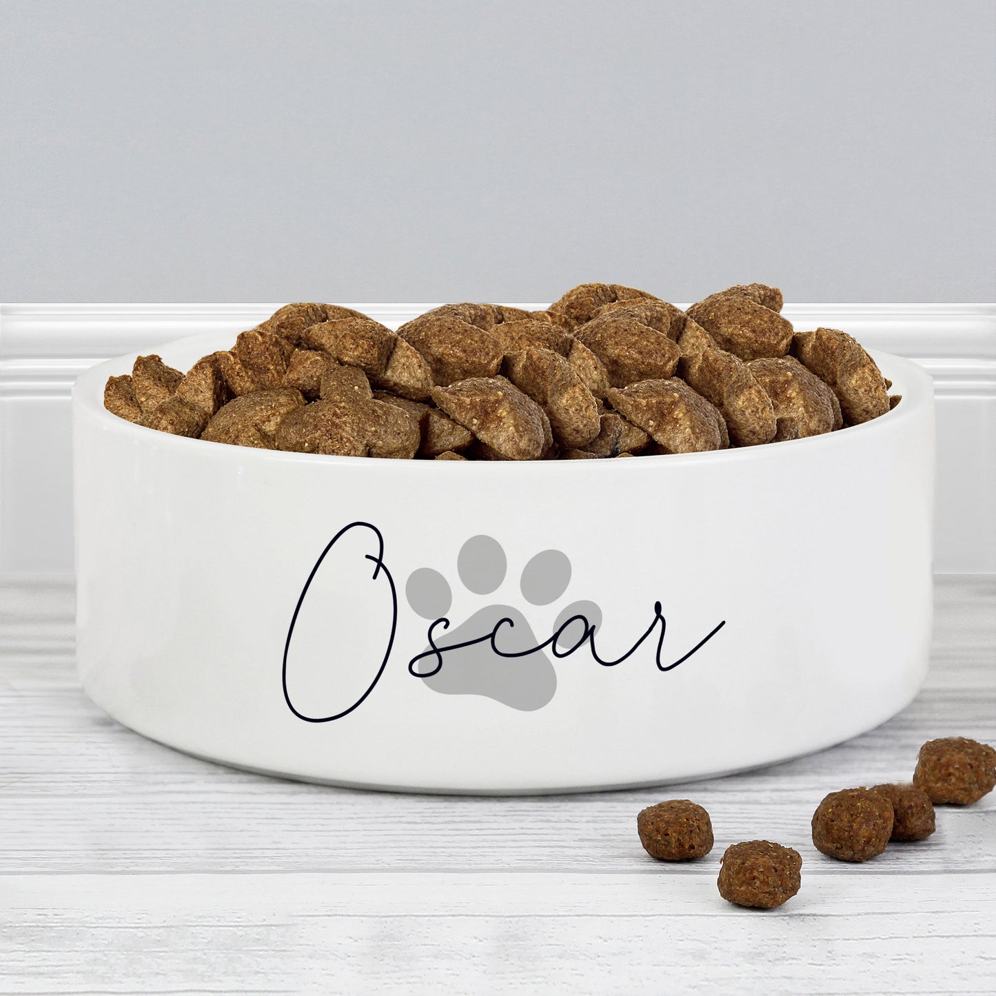 Personalised Grey Pawprint Name 14Cm Medium Pet Bowl For Dogs And Cats