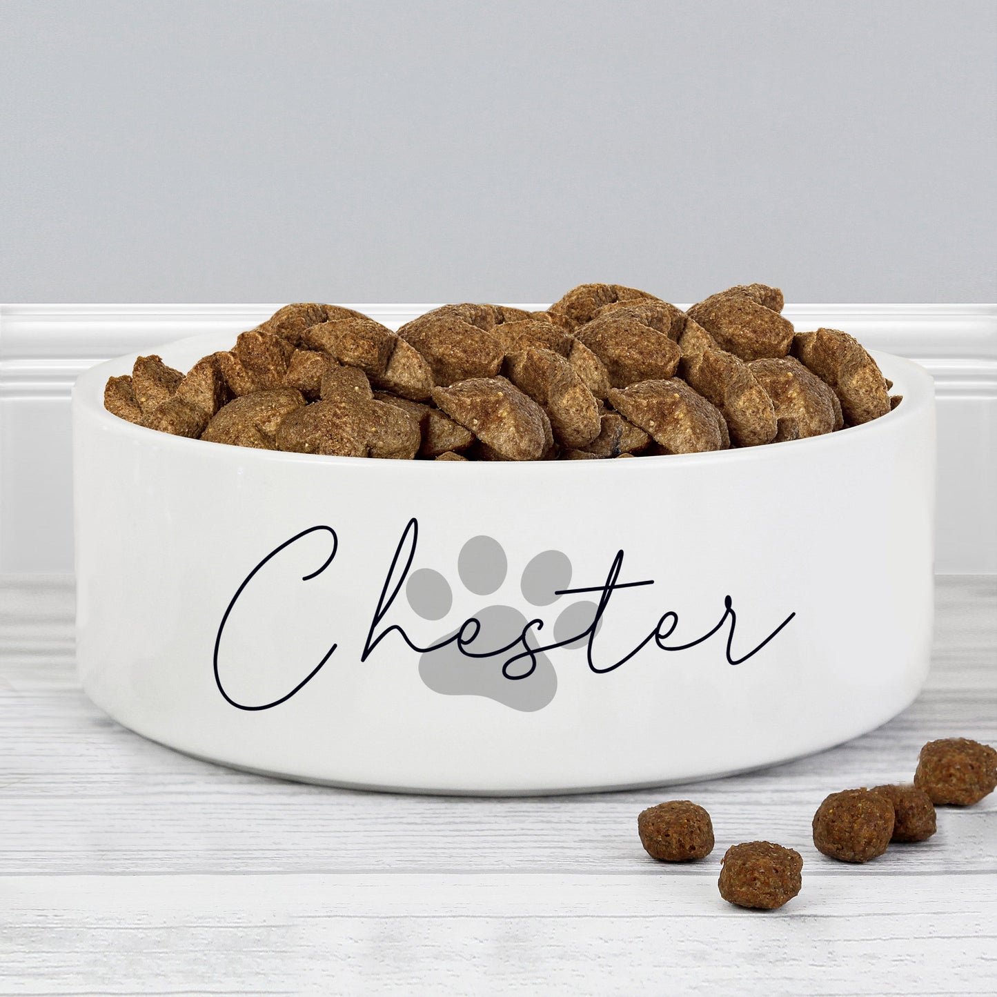 Personalised Grey Pawprint Name 14Cm Medium Pet Bowl For Dogs And Cats