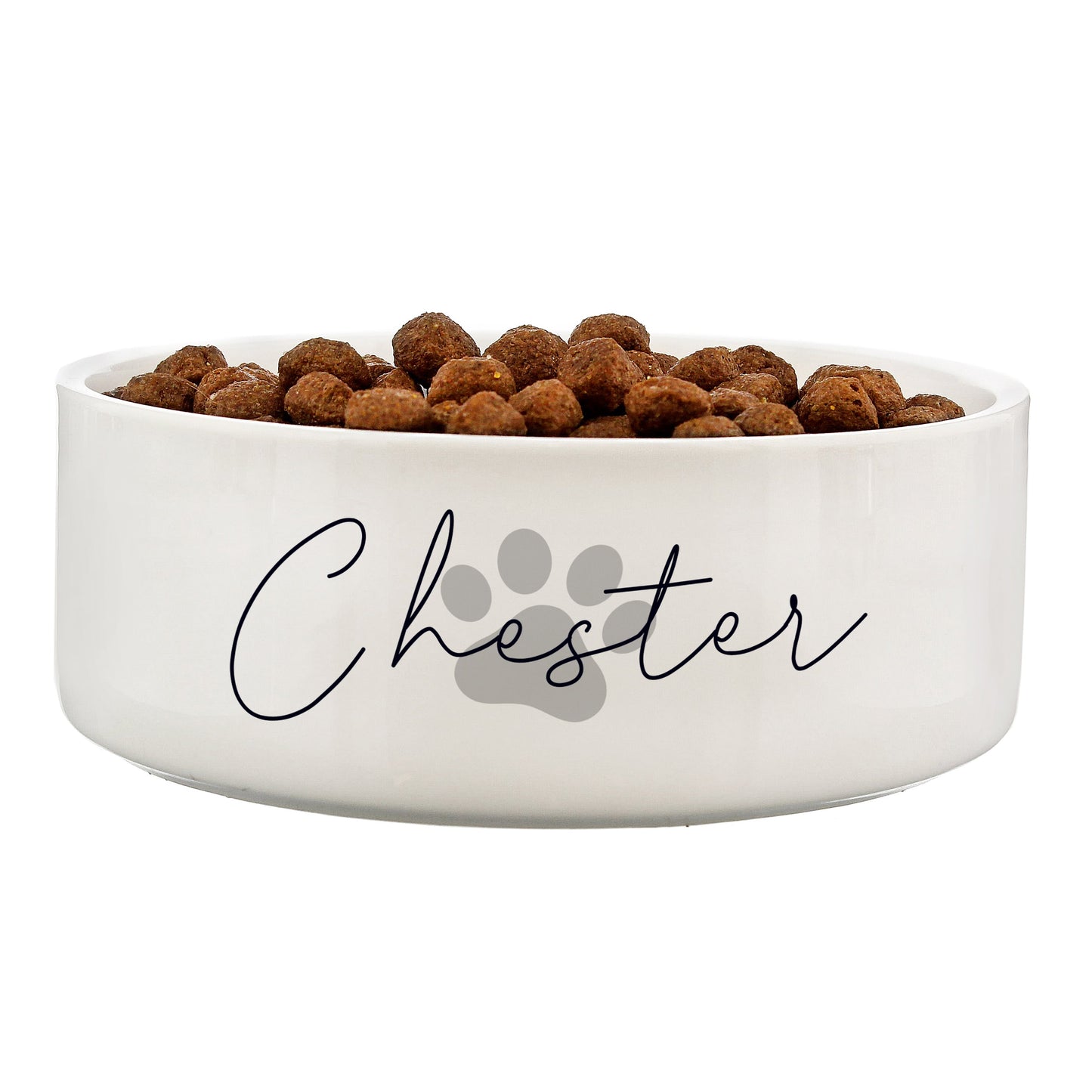 Personalised Grey Pawprint Name 14Cm Medium Pet Bowl For Dogs And Cats