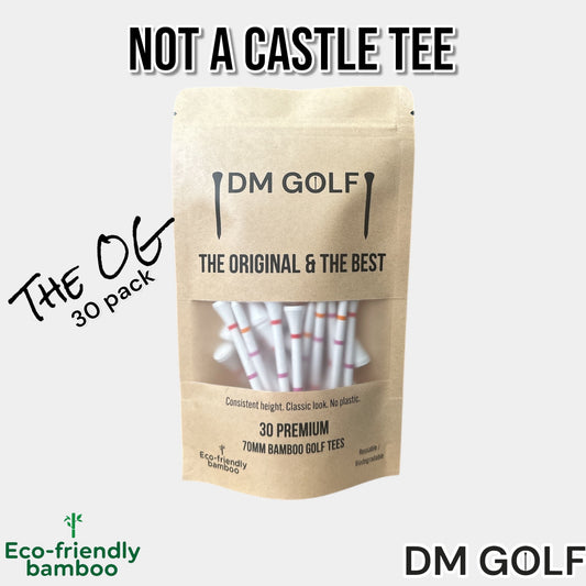 The O G-Not A Castle Tee Premium 70mm Bamboo Golf Tee With Orange, Pink & Red Castle Height Indicators-30 Pack