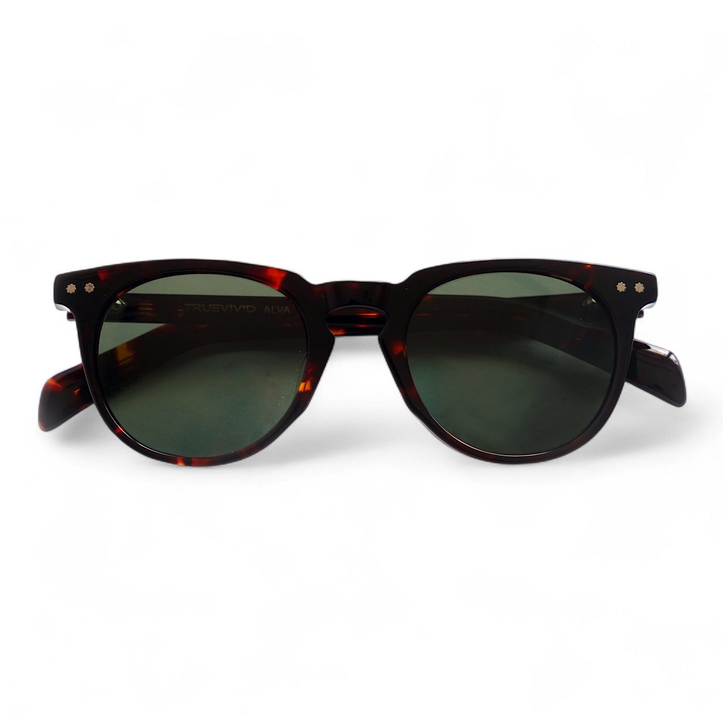 ALVA Tortoise Round Retro Polarised Sunglasses, Green Lens by TrueVivid