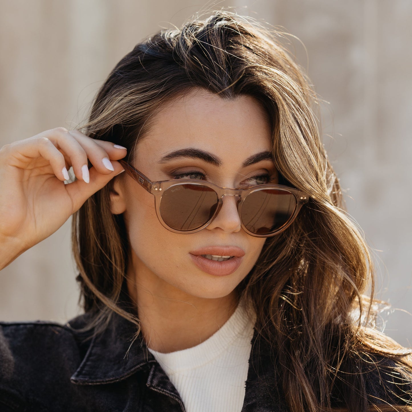 TATE Retro Round Unisex Sunglasses in Light Crystal Brown by WMP Eyewear