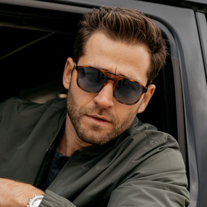 HUNTER Men's Double Bridge Aviator Sunglasses in Whiskey Brown Tortoise by WMP Eyewear