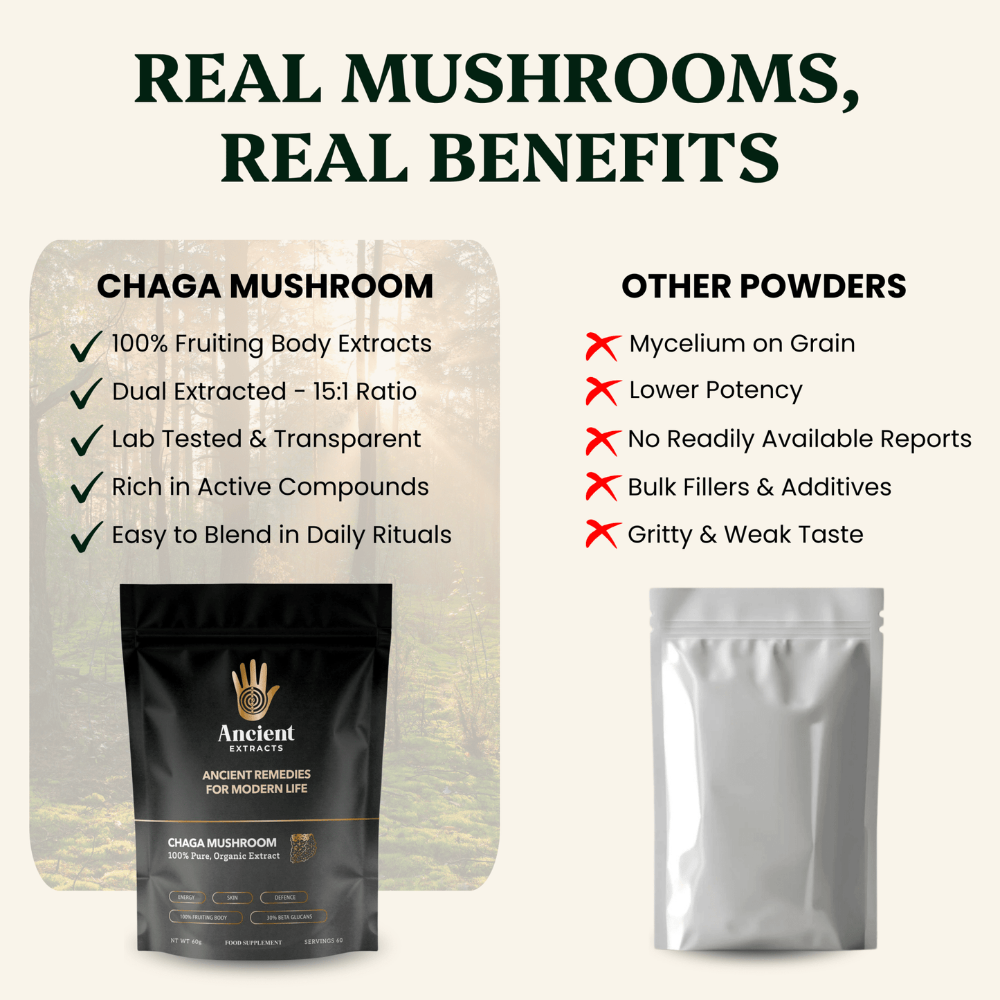 Chaga Mushroom Extract Powder - 30% Beta-glucan (60g)