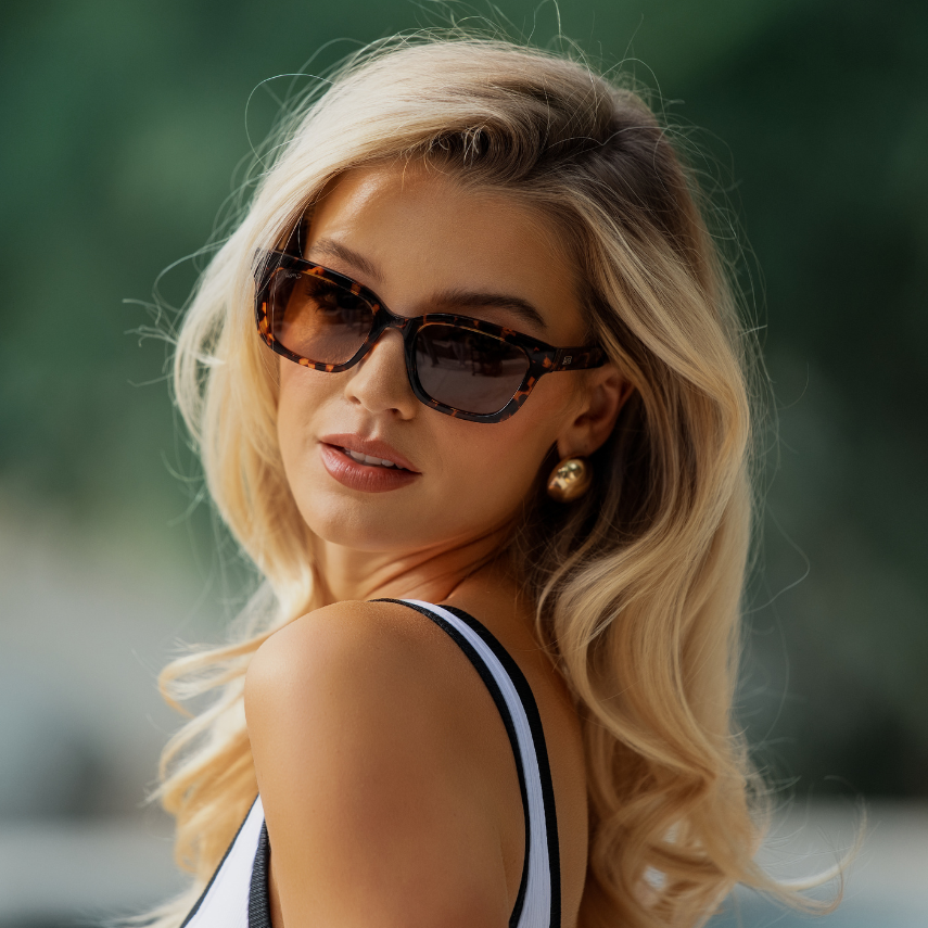 VIVIAN Slim Rectangular Women's Sunglasses in Ember Tortoise by WMP Eyewear
