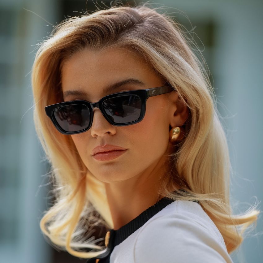 VIVIAN Slim Rectangular Women's Sunglasses in Triple Black by WMP Eyewear