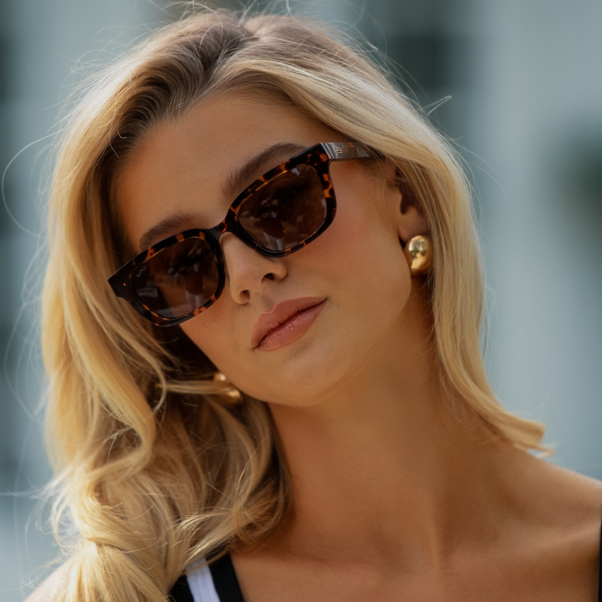 VIVIAN Slim Rectangular Women's Sunglasses in Ember Tortoise by WMP Eyewear