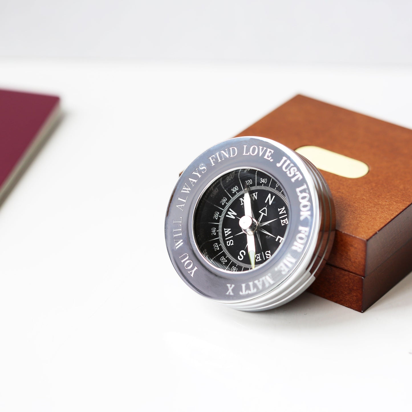 Compas d'écriture manuscrite personnalisé avec boîte en bois