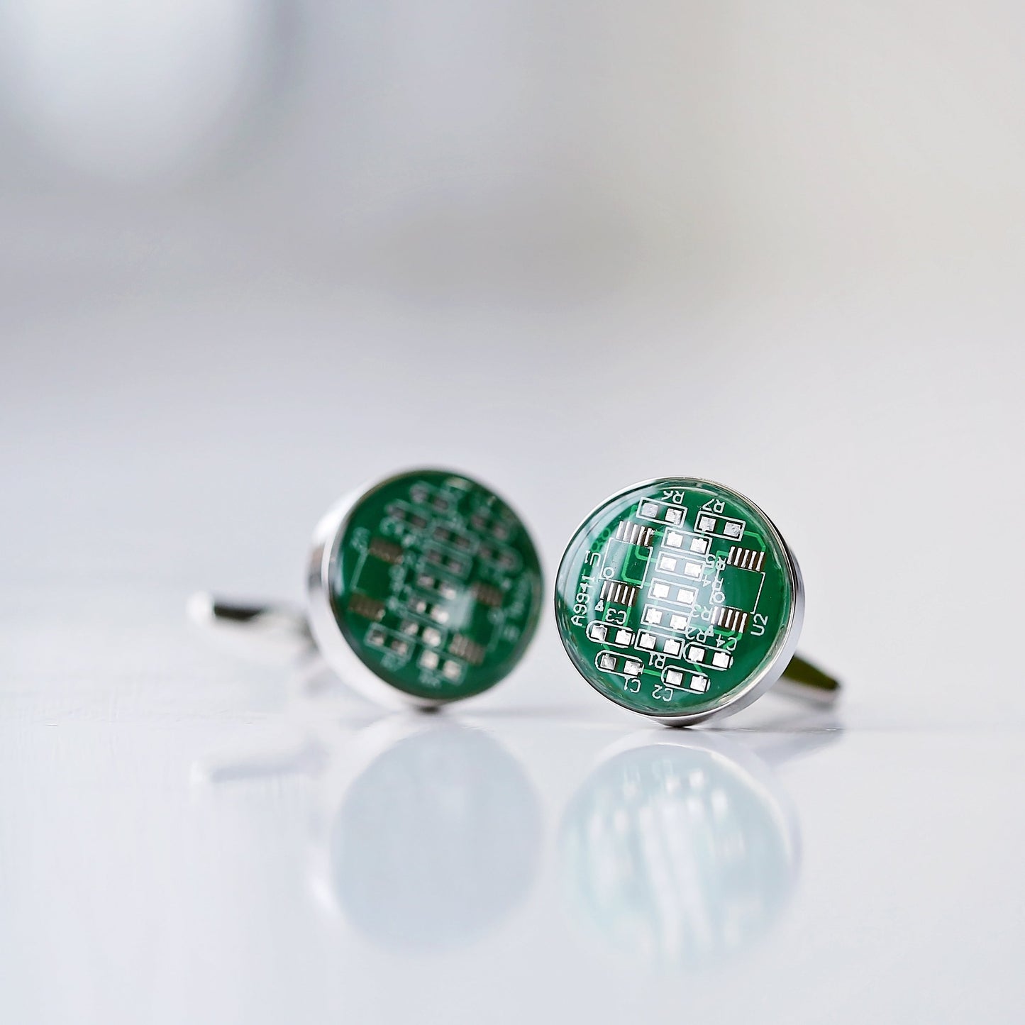 Boutons de manchette en véritable circuit imprimé + boîte gravée