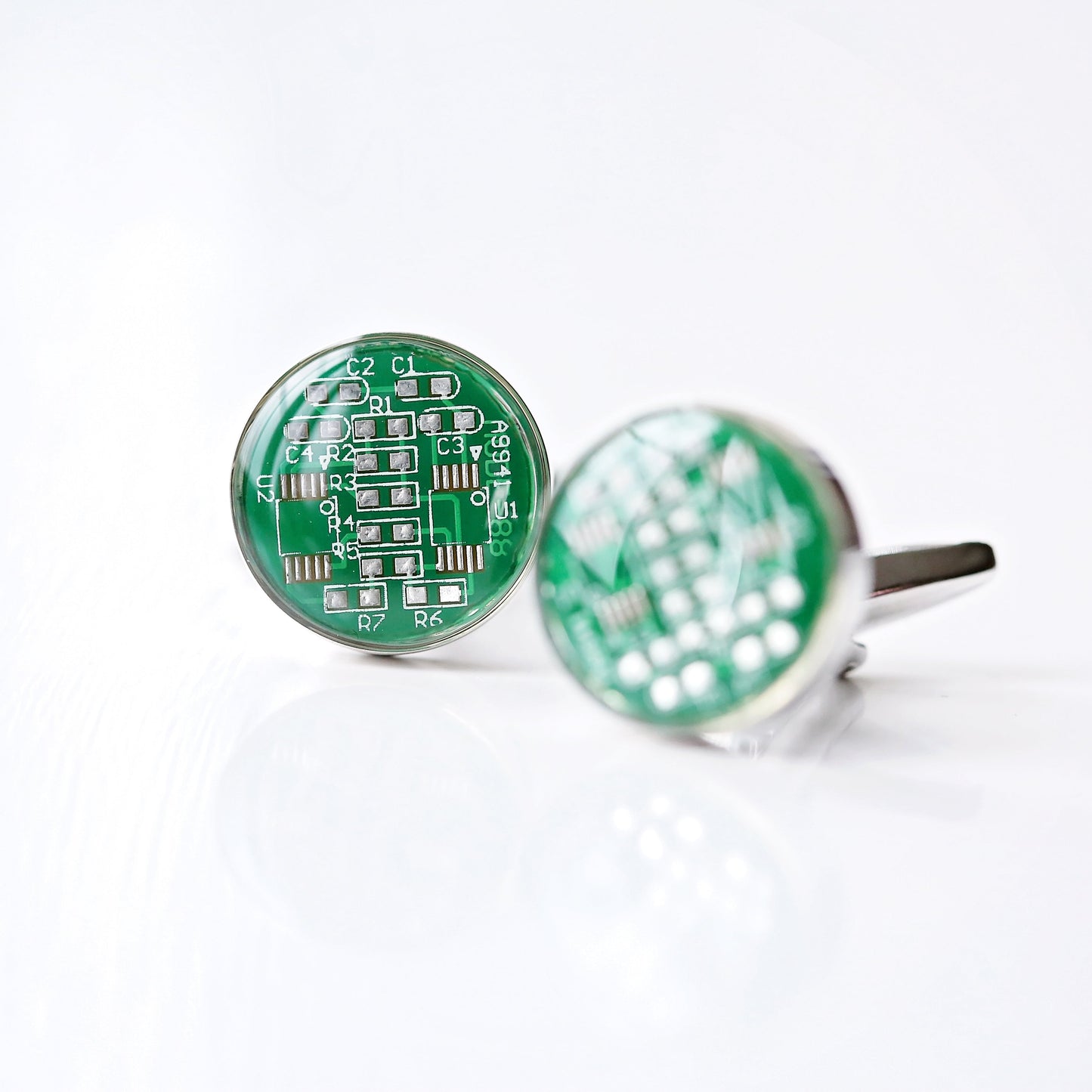 Boutons de manchette en véritable circuit imprimé + boîte gravée
