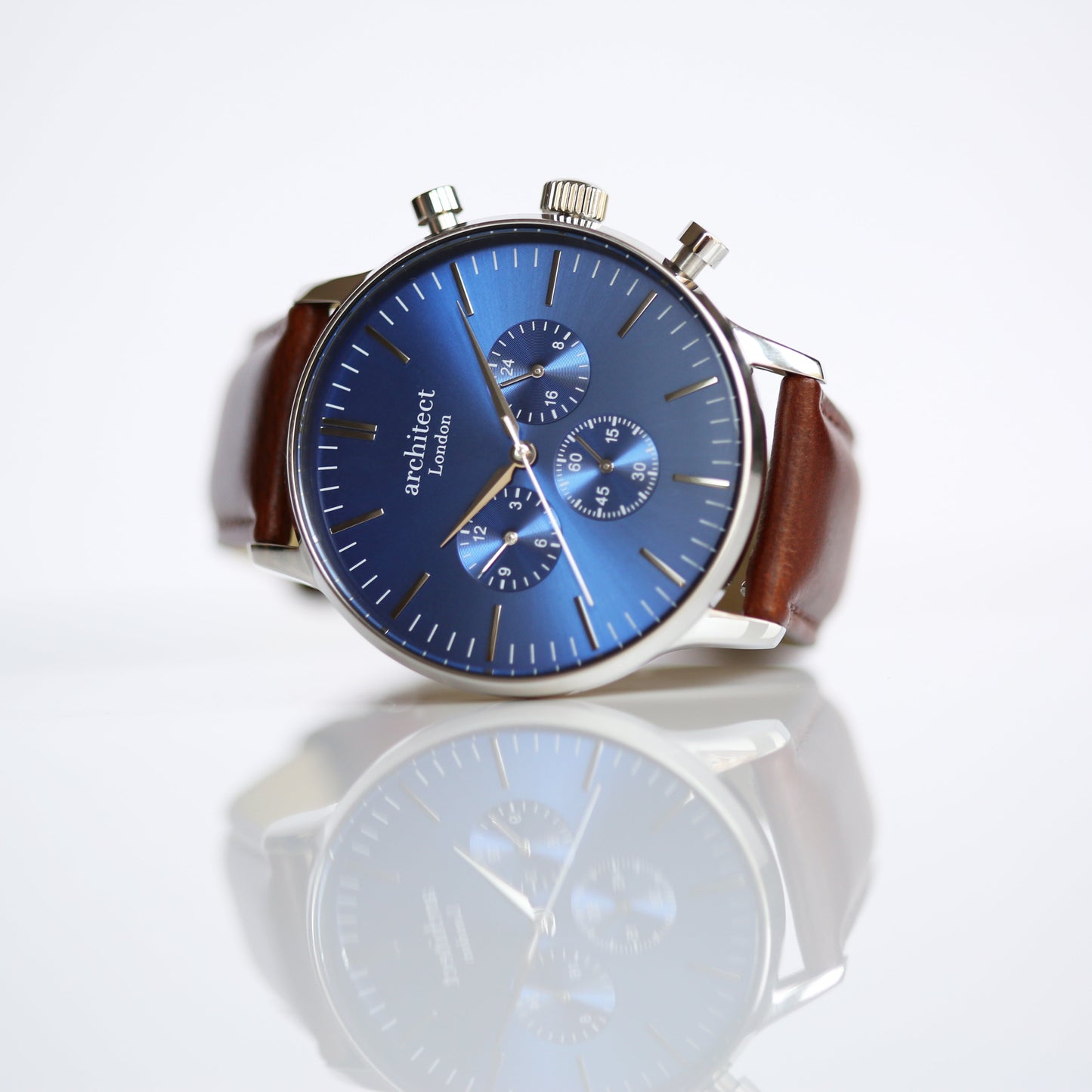 Montre à paiement sans contact - Motivator bleu pour homme + bracelet en noyer + gravure manuscrite