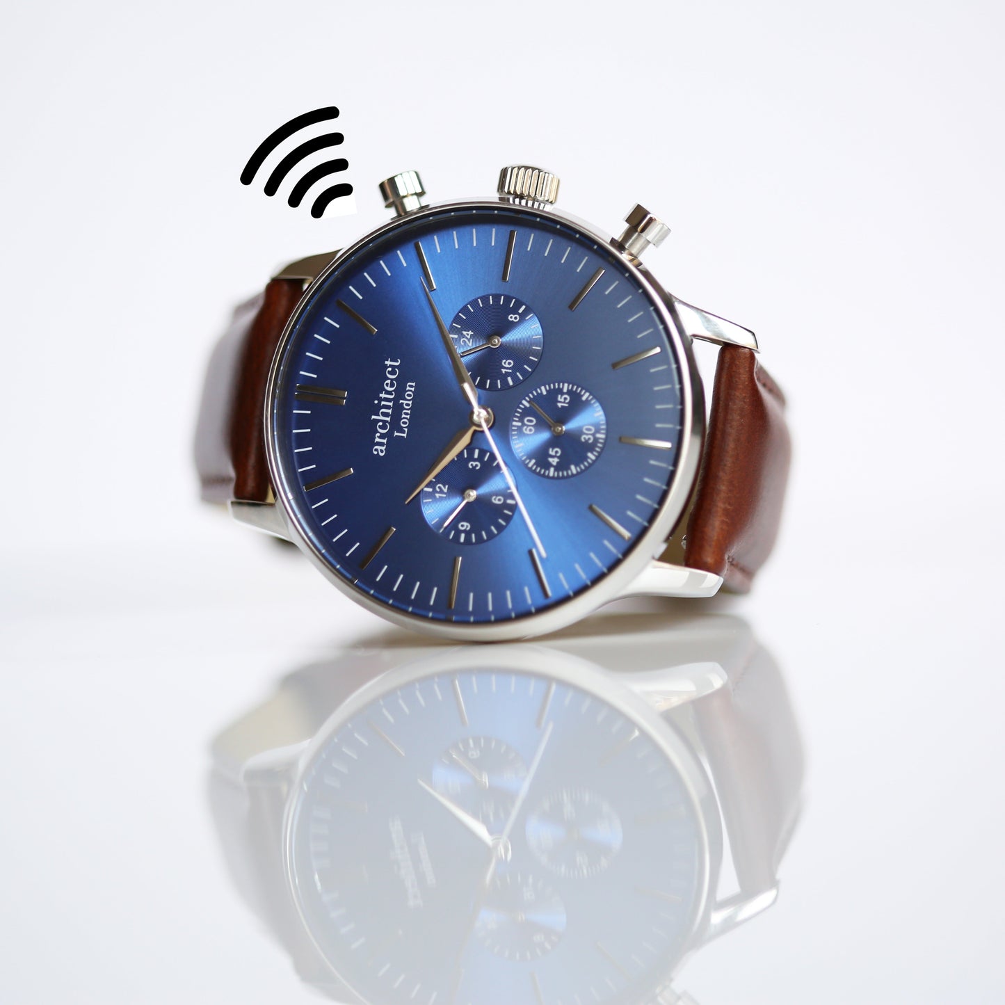 Montre à paiement sans contact - Motivator bleu pour homme + bracelet en noyer + gravure de police moderne