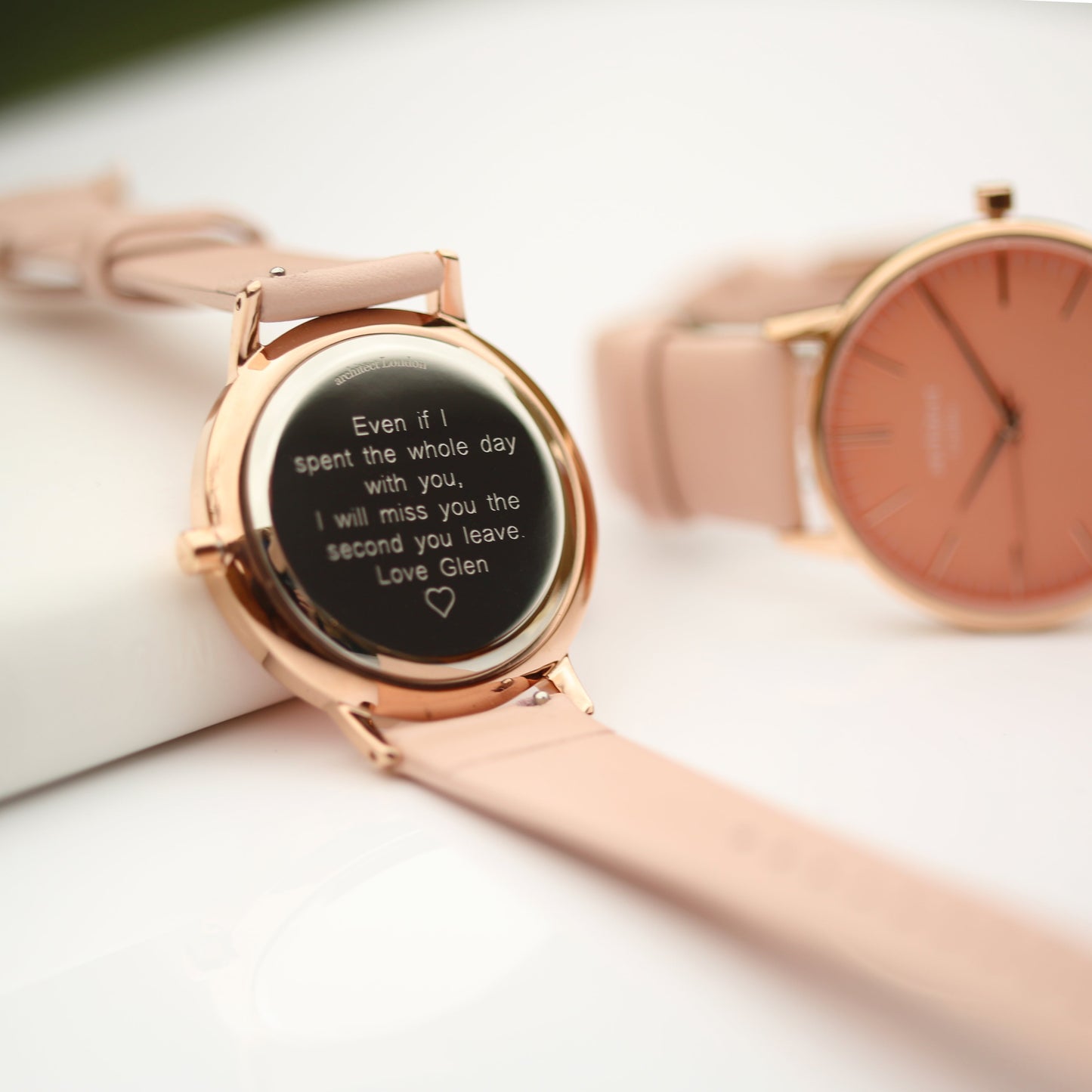 Ladies Architēct Coral - Modern Font Engraving + Light Pink Strap