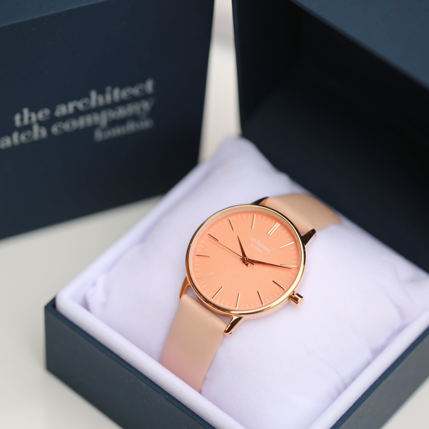 Ladies Architēct Coral - Modern Font Engraving + Light Pink Strap