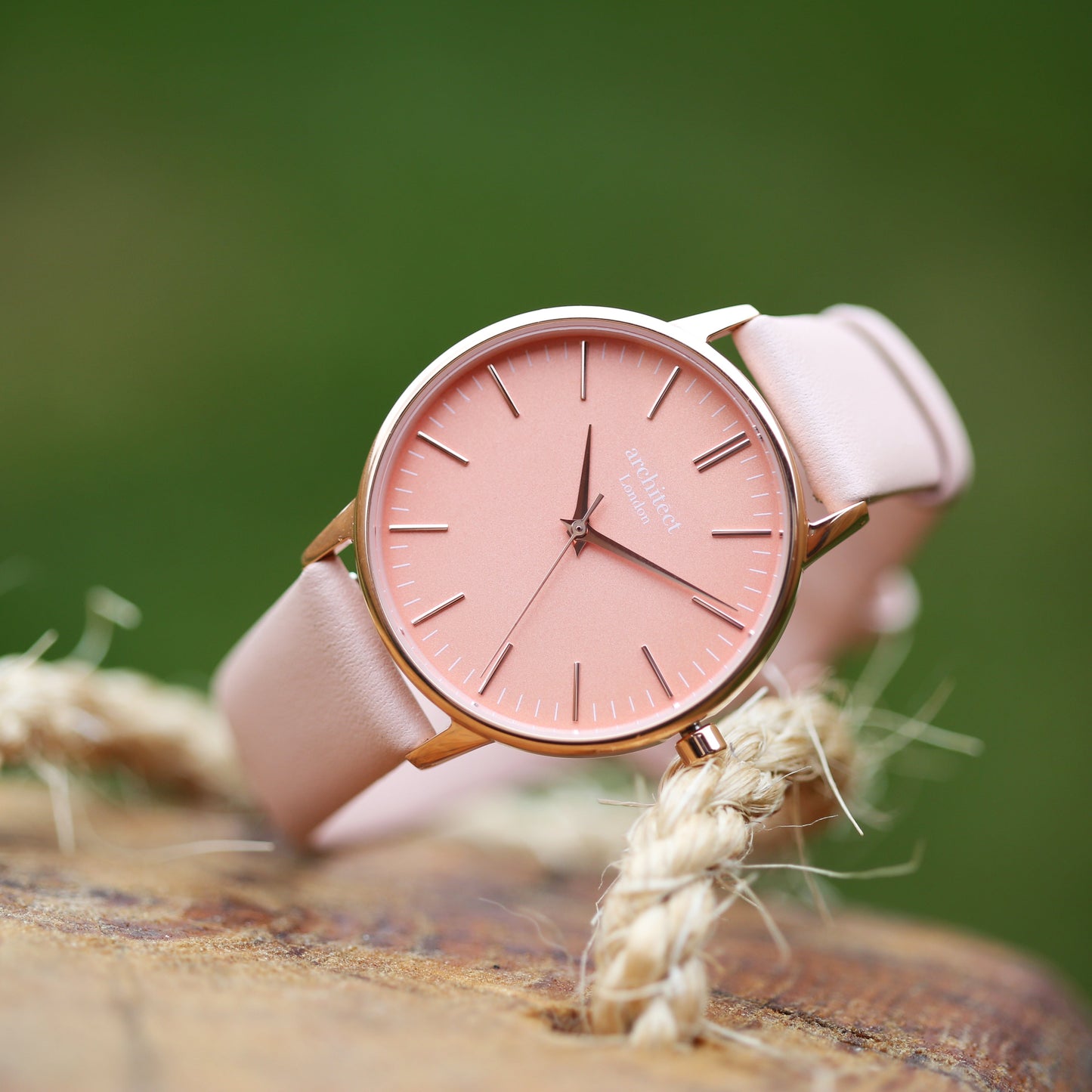 Ladies Architēct Coral - Modern Font Engraving + Light Pink Strap