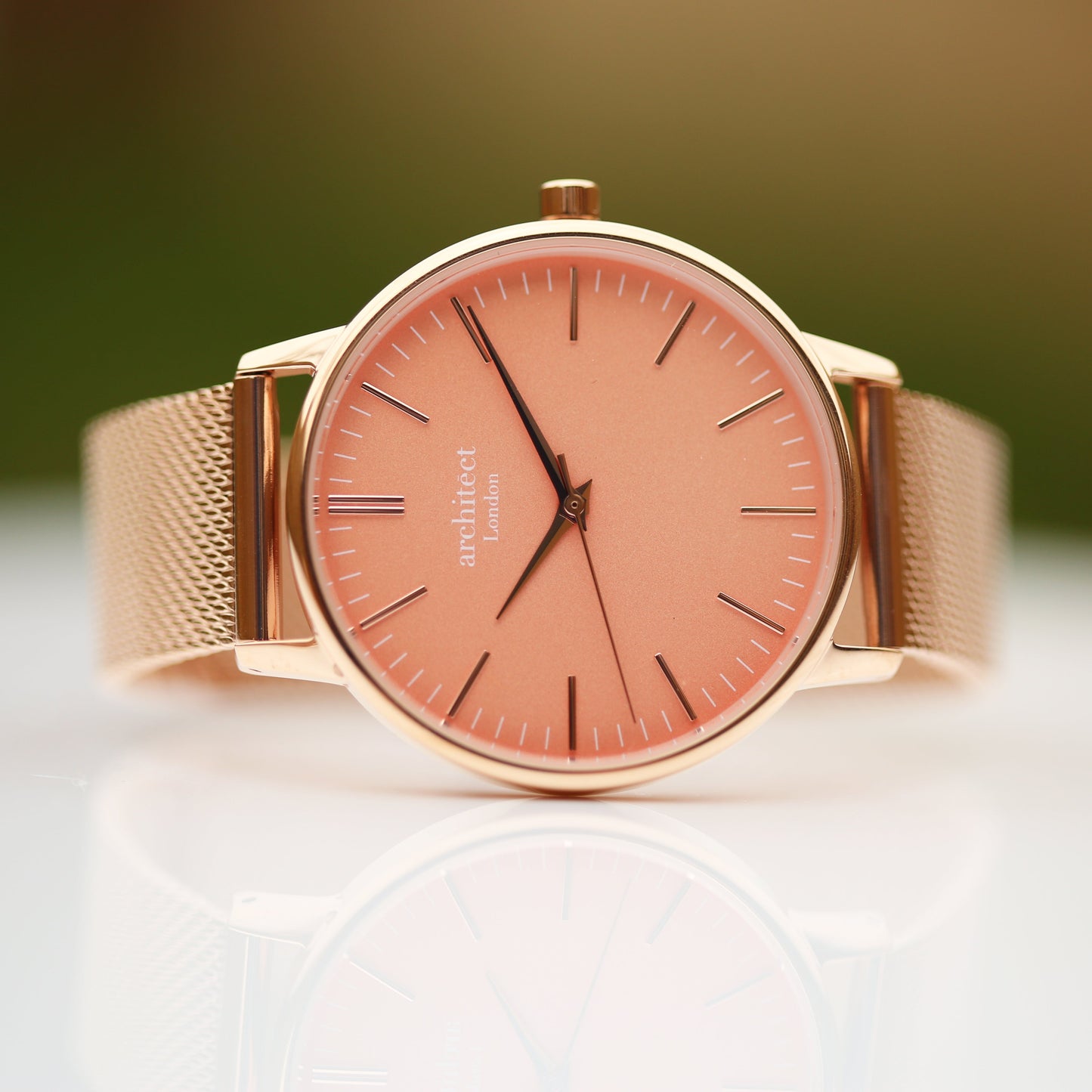 Ladies Architēct Coral - Modern Font Engraving + Rose Gold Mesh Strap