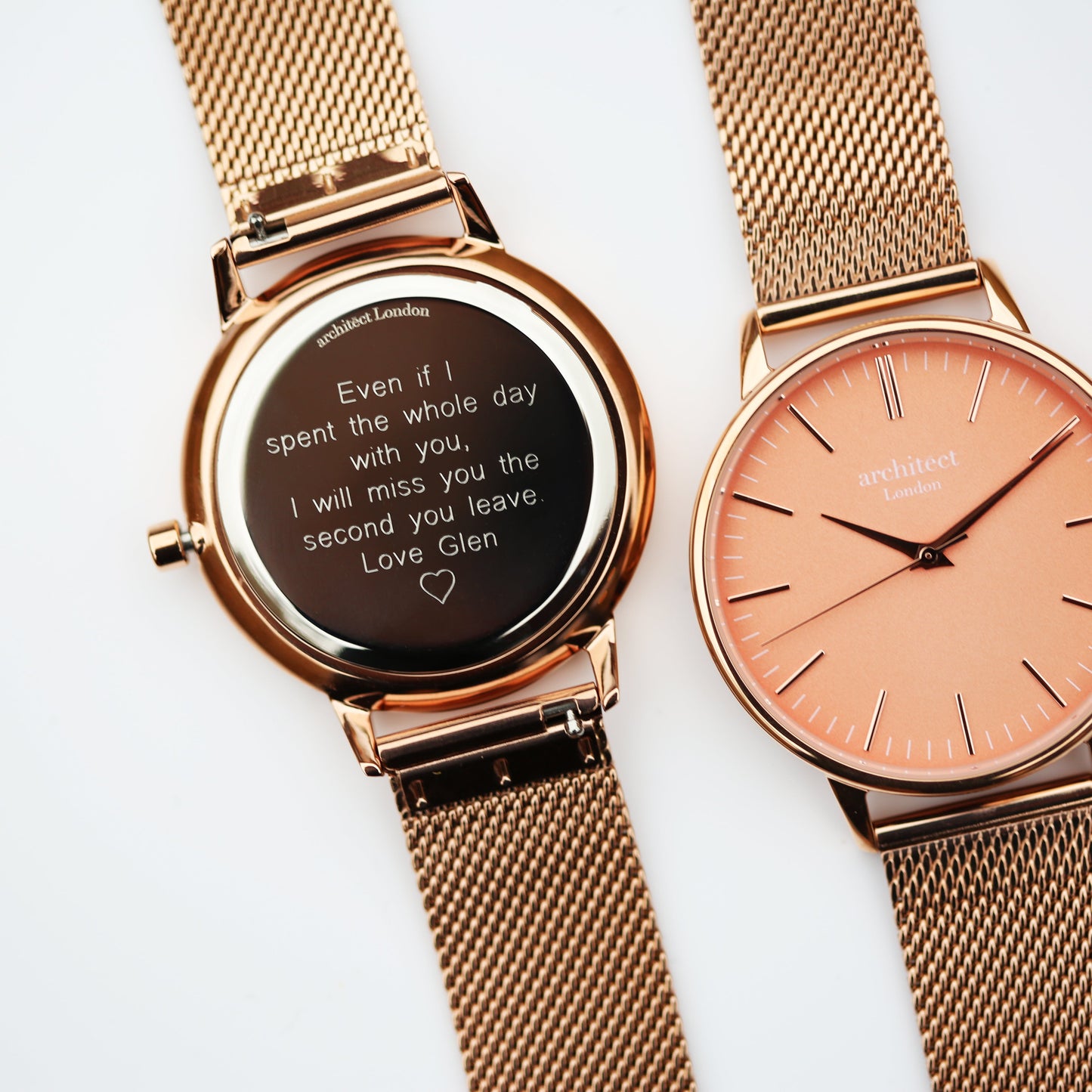 Ladies Architēct Coral - Modern Font Engraving + Rose Gold Mesh Strap