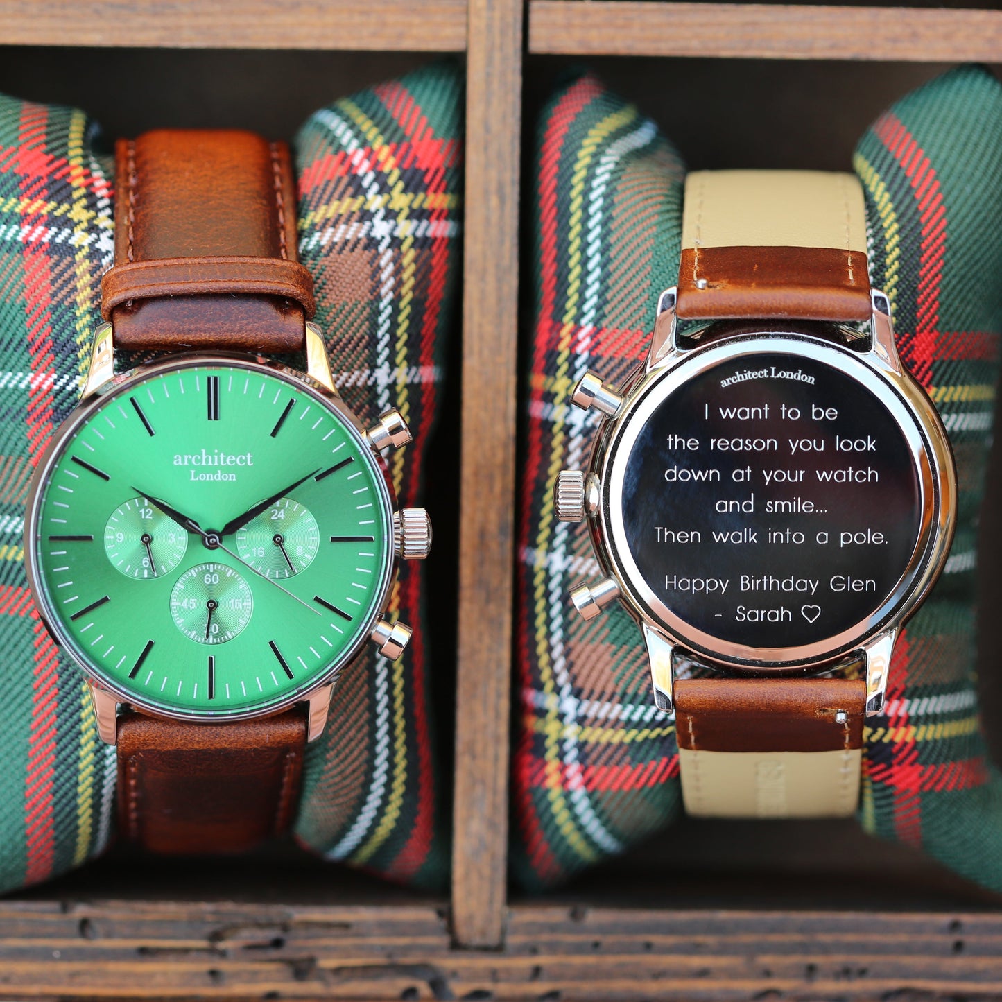 Montre à paiement sans contact - Motivator vert Envy pour homme + bracelet en noyer + gravure de police moderne