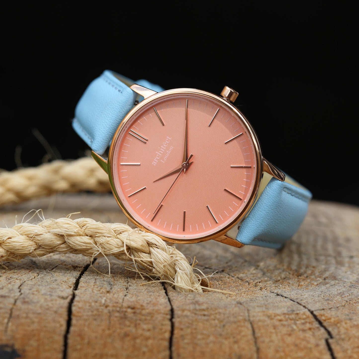 Ladies Architēct Coral - Modern Font Engraving + Light Blue Strap