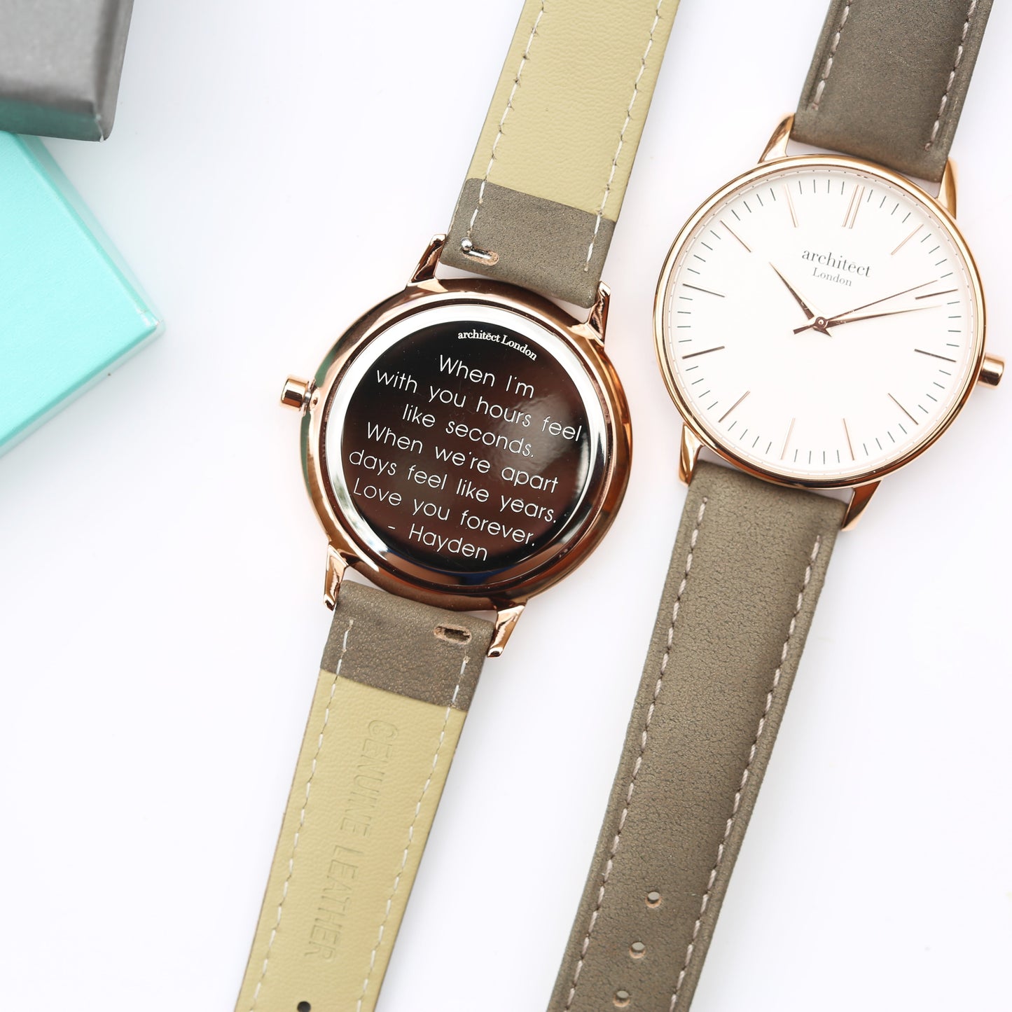 Ladies Architēct Blanc - Modern Font Engraving + Light Grey Strap