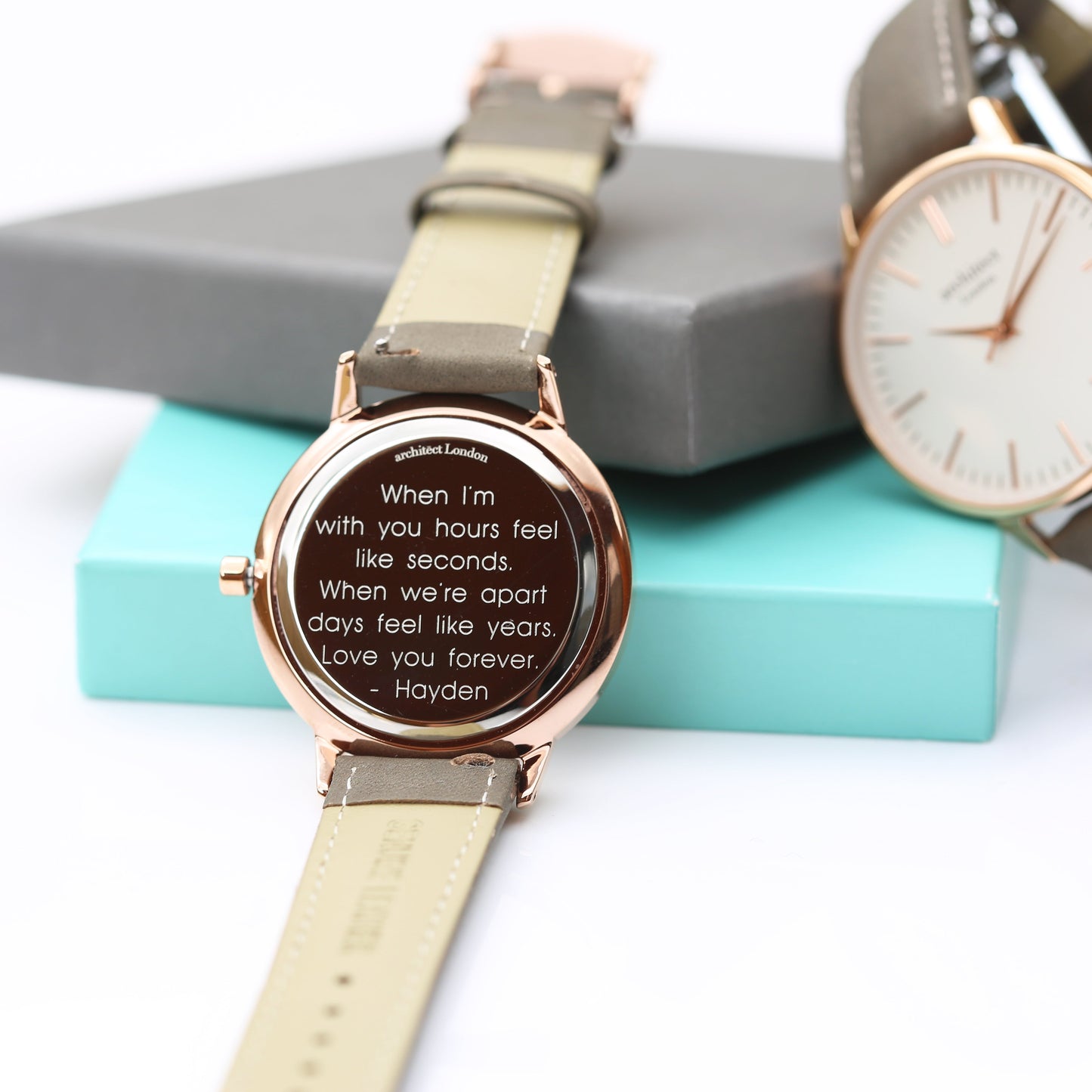 Ladies Architēct Blanc - Modern Font Engraving + Light Grey Strap