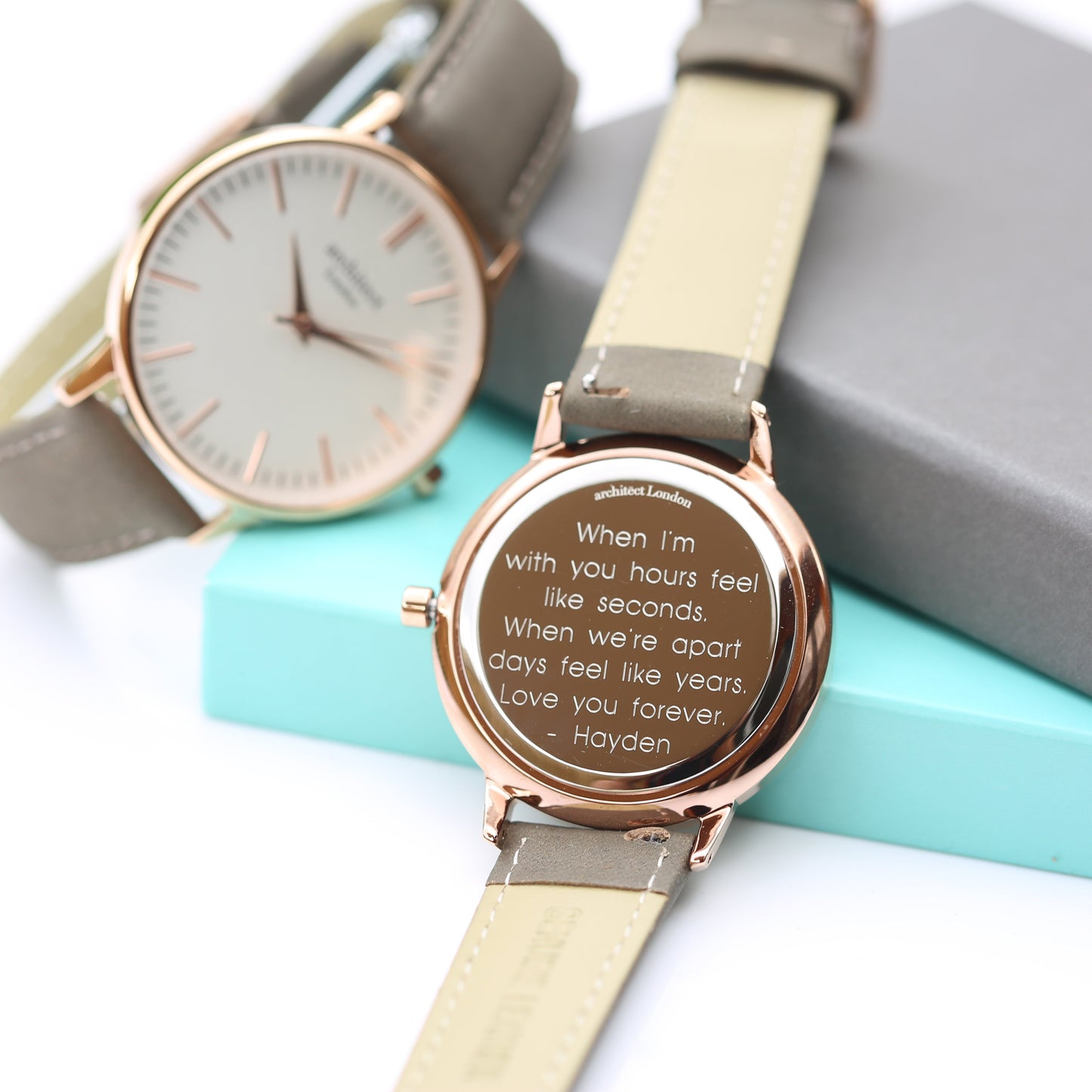 Ladies Architēct Blanc - Modern Font Engraving + Light Grey Strap