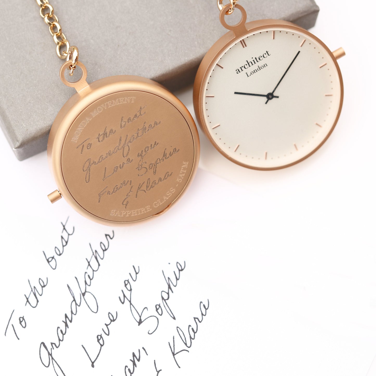 Montre de poche moderne en or rose - Gravure manuscrite