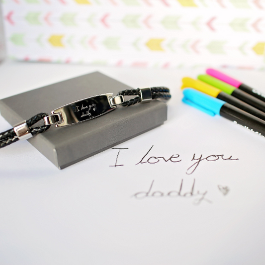 Bracelet en cuir tressé pour homme avec gravure manuscrite