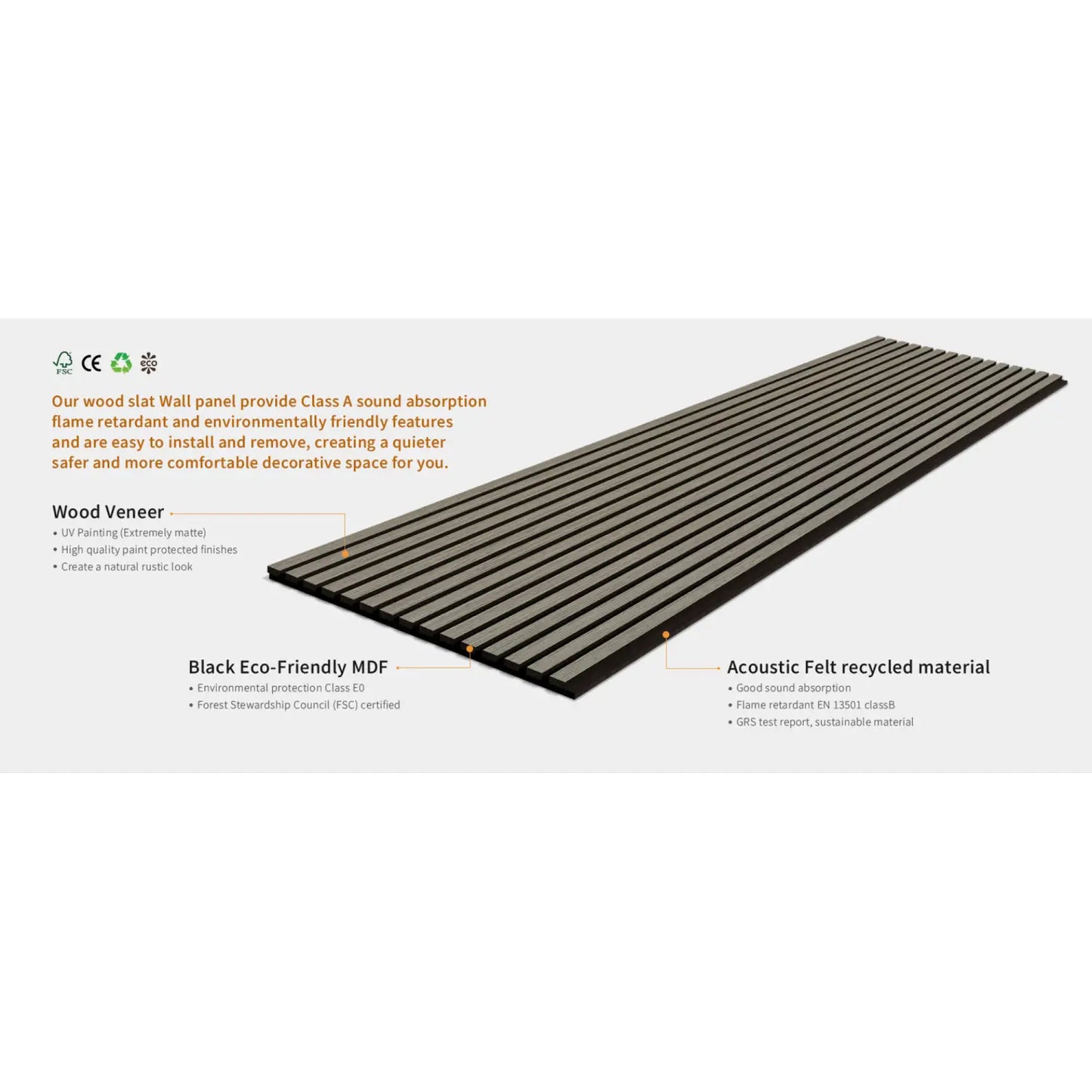 Grey Oak Acoustic Wall Panels Also Ideal For A Golf Studio And Shops 240cm x 60cm - 2 Pack