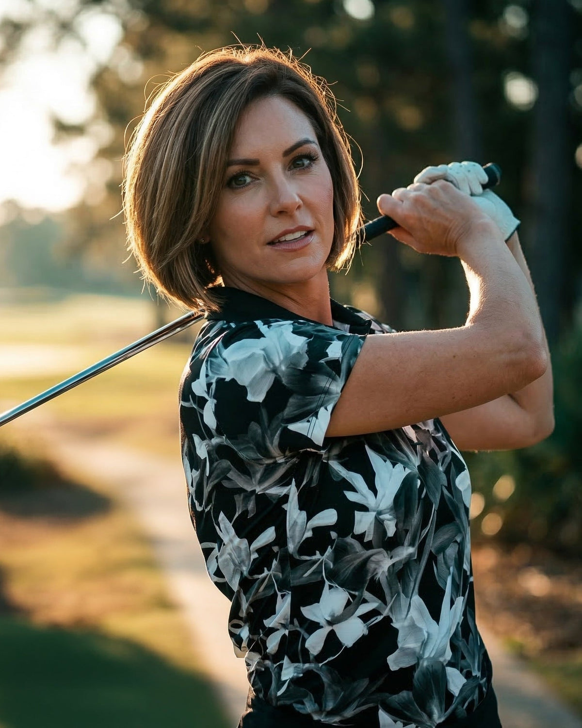 Women's 4-Way Stretch Floral Golf Polo, Moisture-Wicking